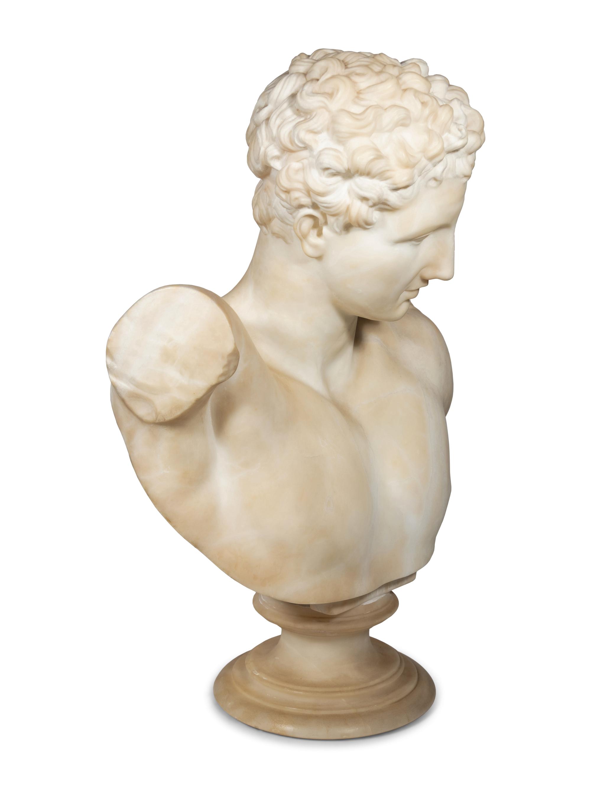 A Carved Alabaster Bust of Hermes of Praxiteles