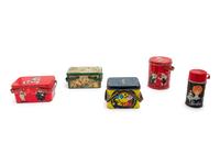Four Lunch Pails together with a Thermos