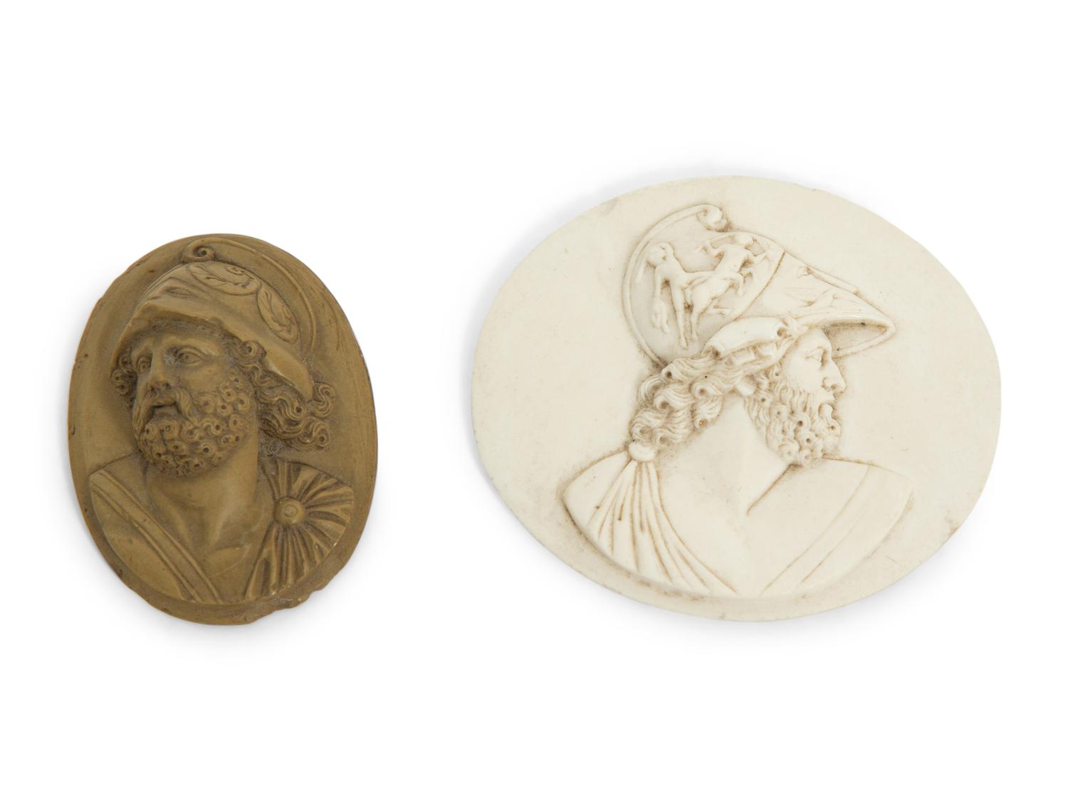 Two Italian Carved Portrait Plaques Depicting Ajax