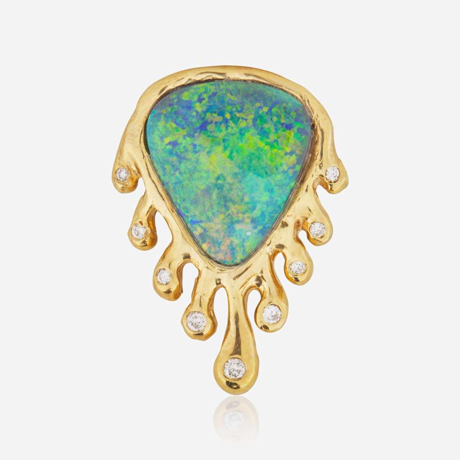 A Yellow Gold and Black Opal Pendant