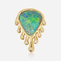 A Yellow Gold and Black Opal Pendant
