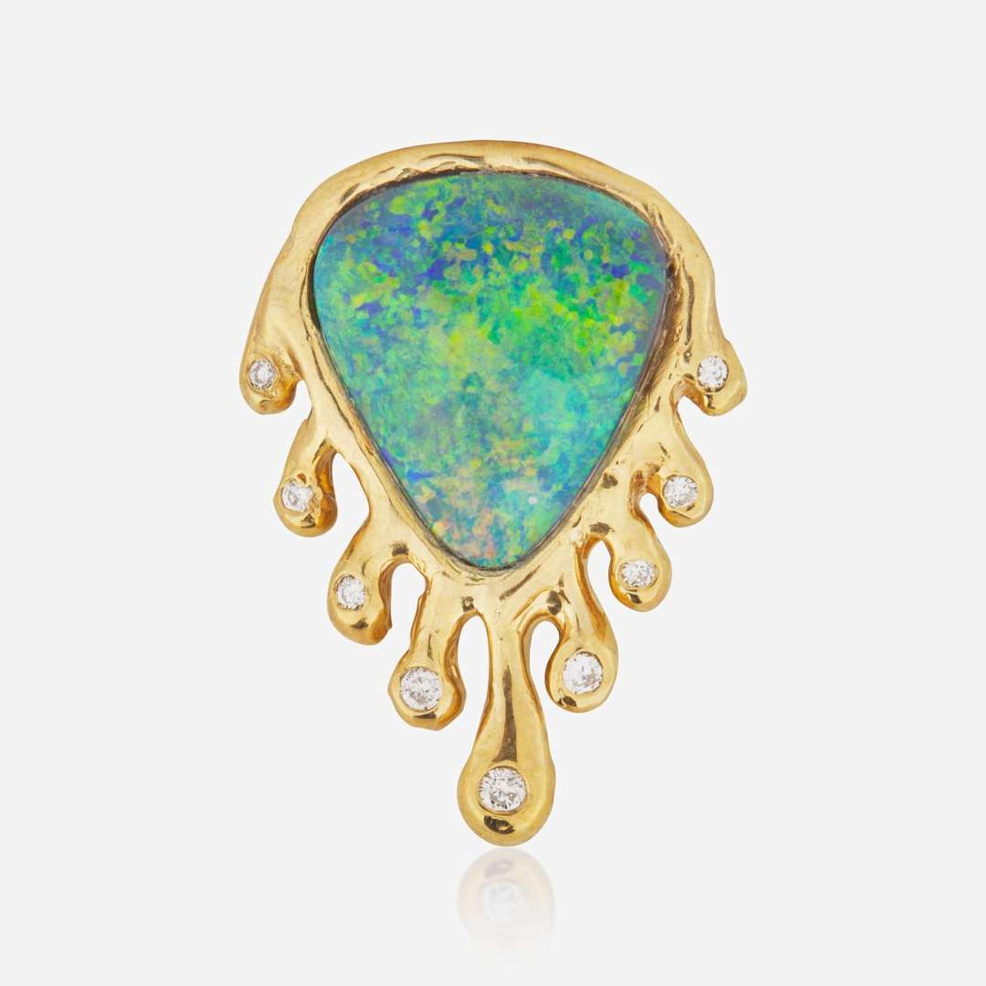 A Yellow Gold and Black Opal Pendant