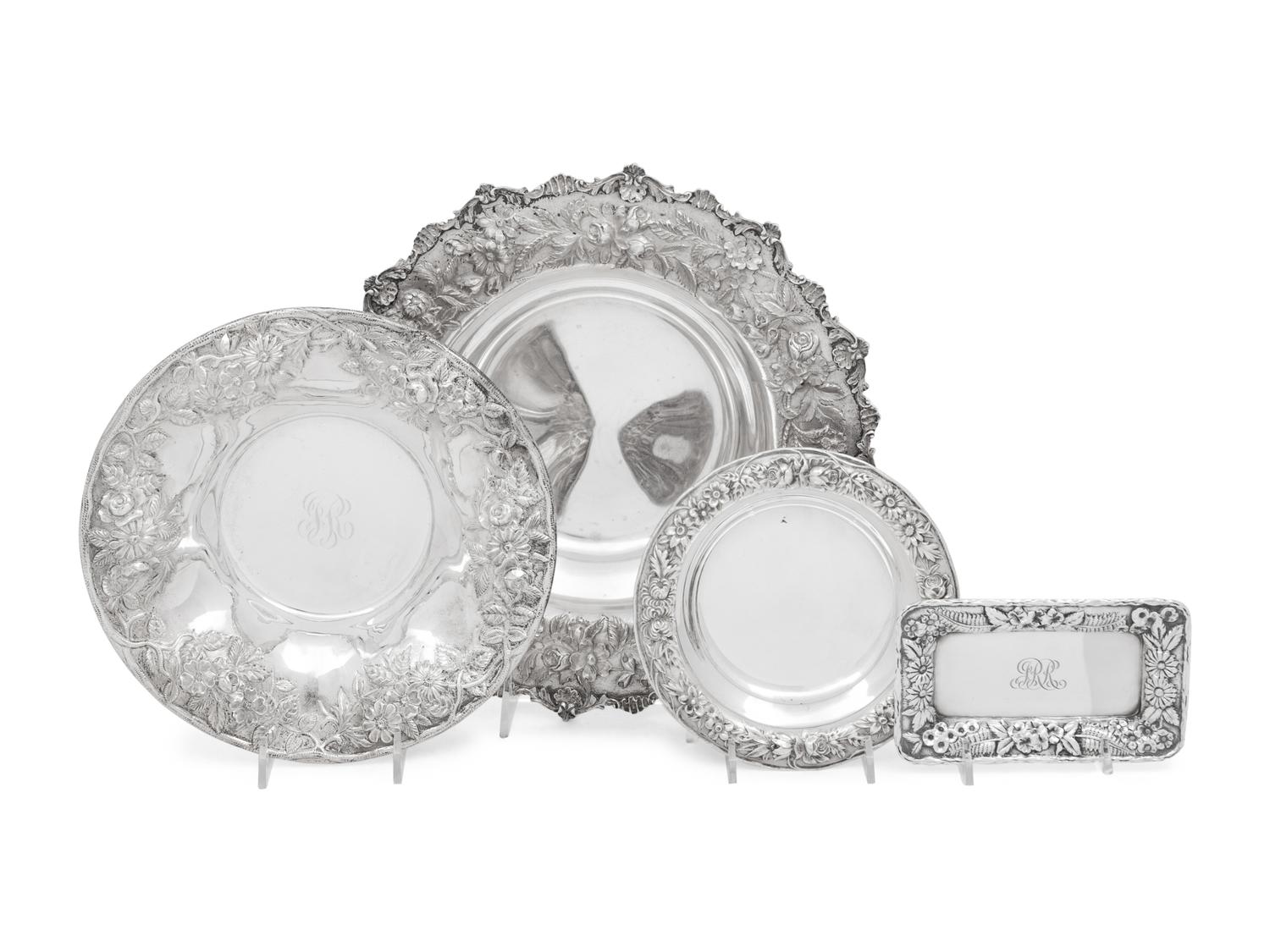 A Group of Four S. Kirk and Son Repousse Silver Table Articles
