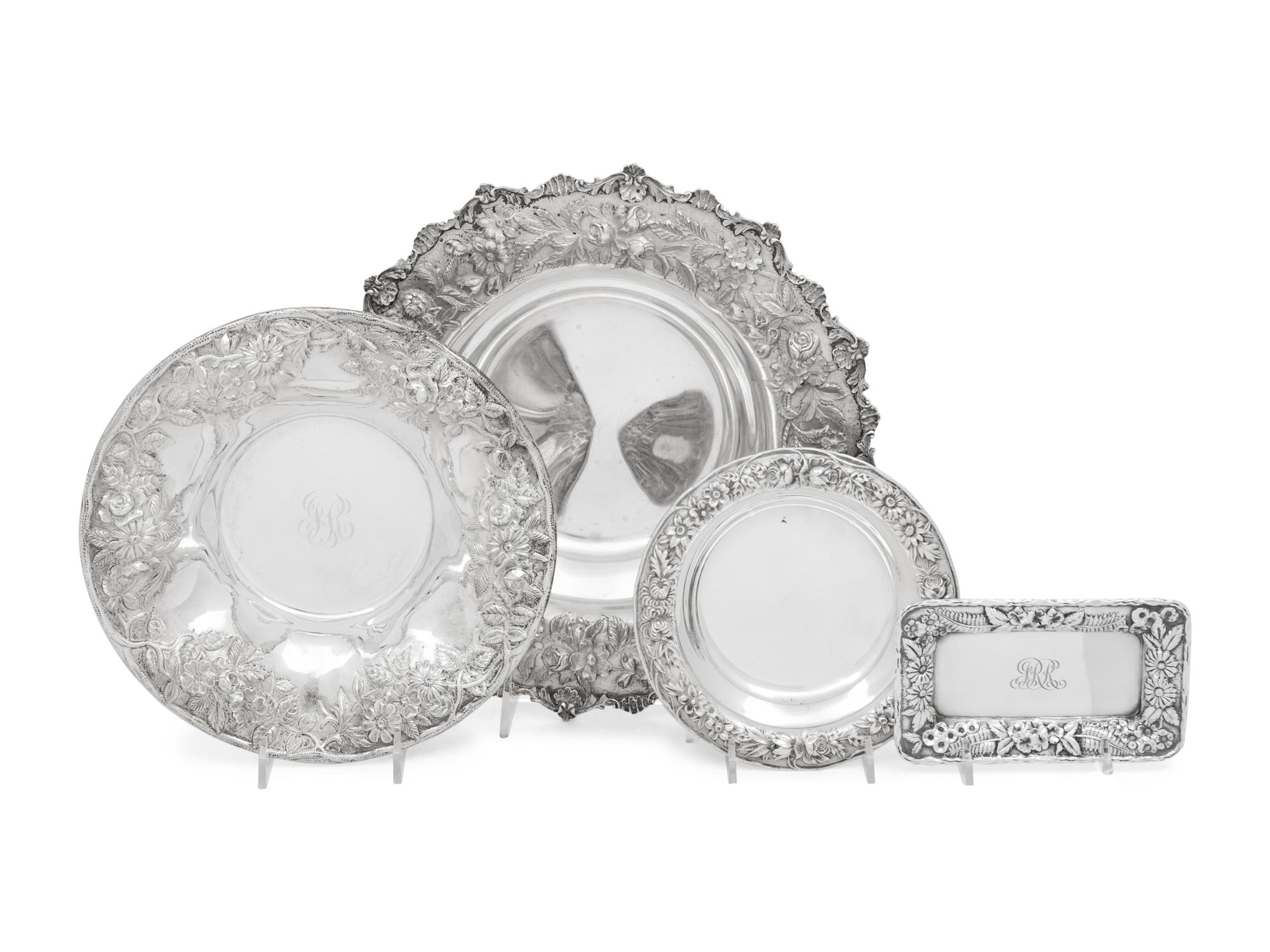 A Group of Four S. Kirk and Son Repousse Silver Table Articles