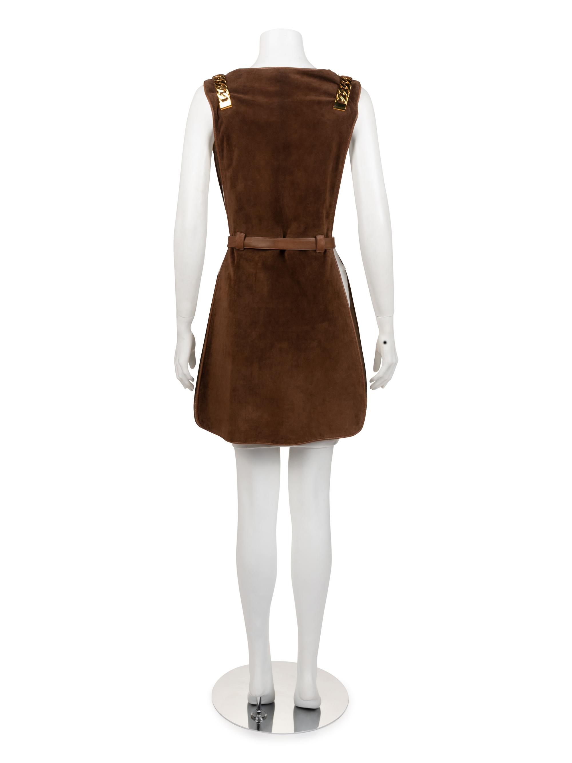Gucci Brown Suede Belted Tunic with Chain Hardware, 1970s