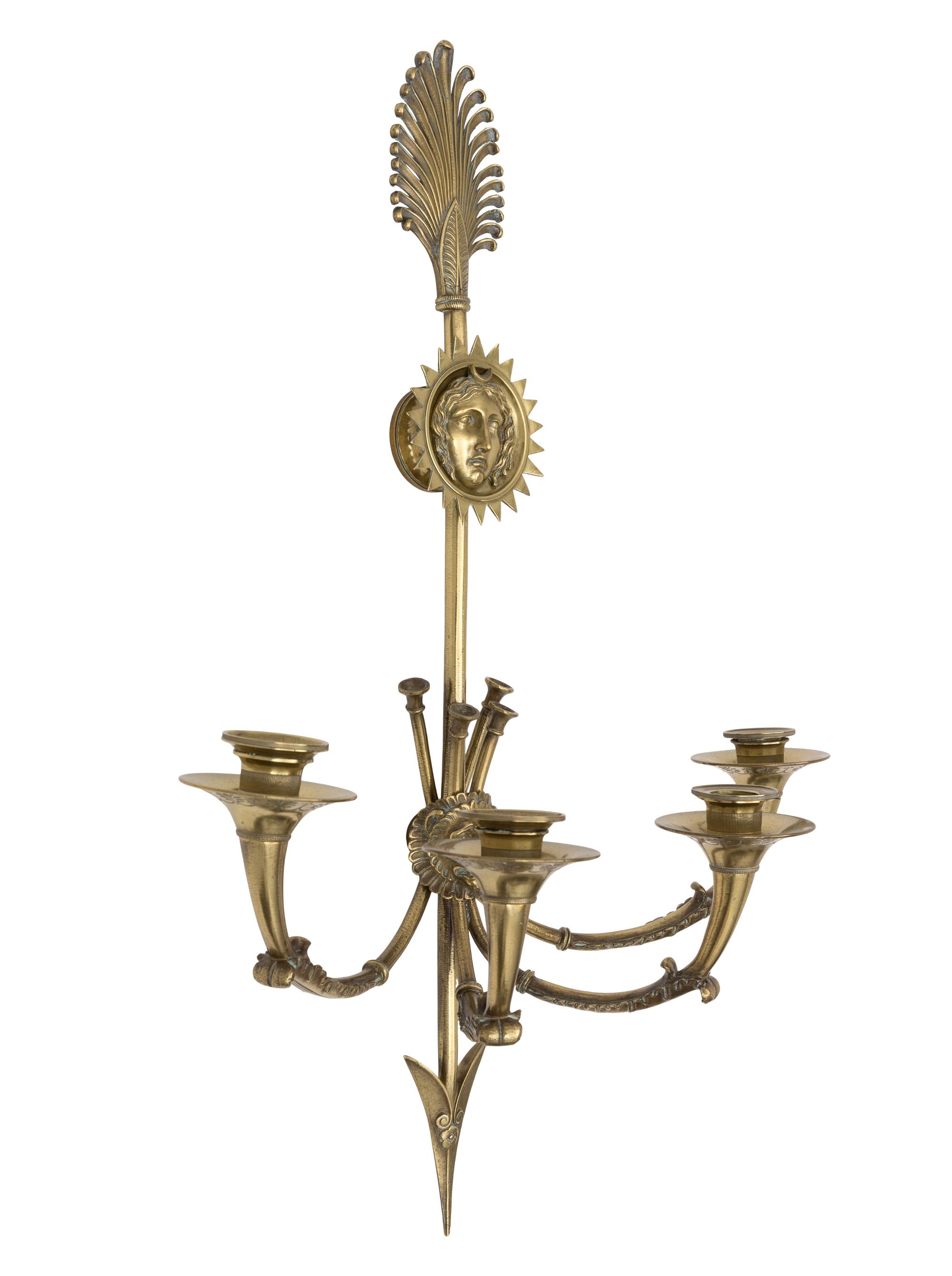 A Pair of Neoclassical Style Gilt-Bronze Four-Light Sconces