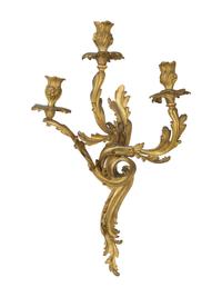 A Pair of Rococo Style Gilt Bronze and Crystal Three-Light Wall Sconces — LATE 19TH CENTURY