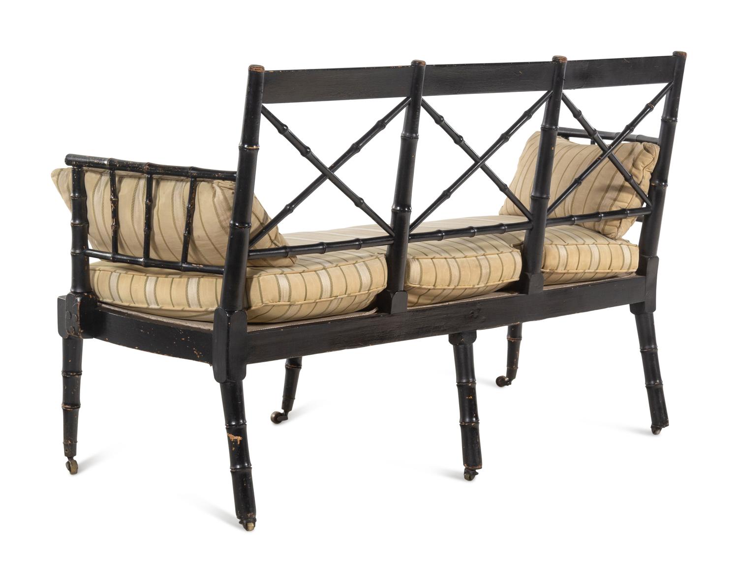 A Regency Black-Painted and Stencil-Decorated Settee