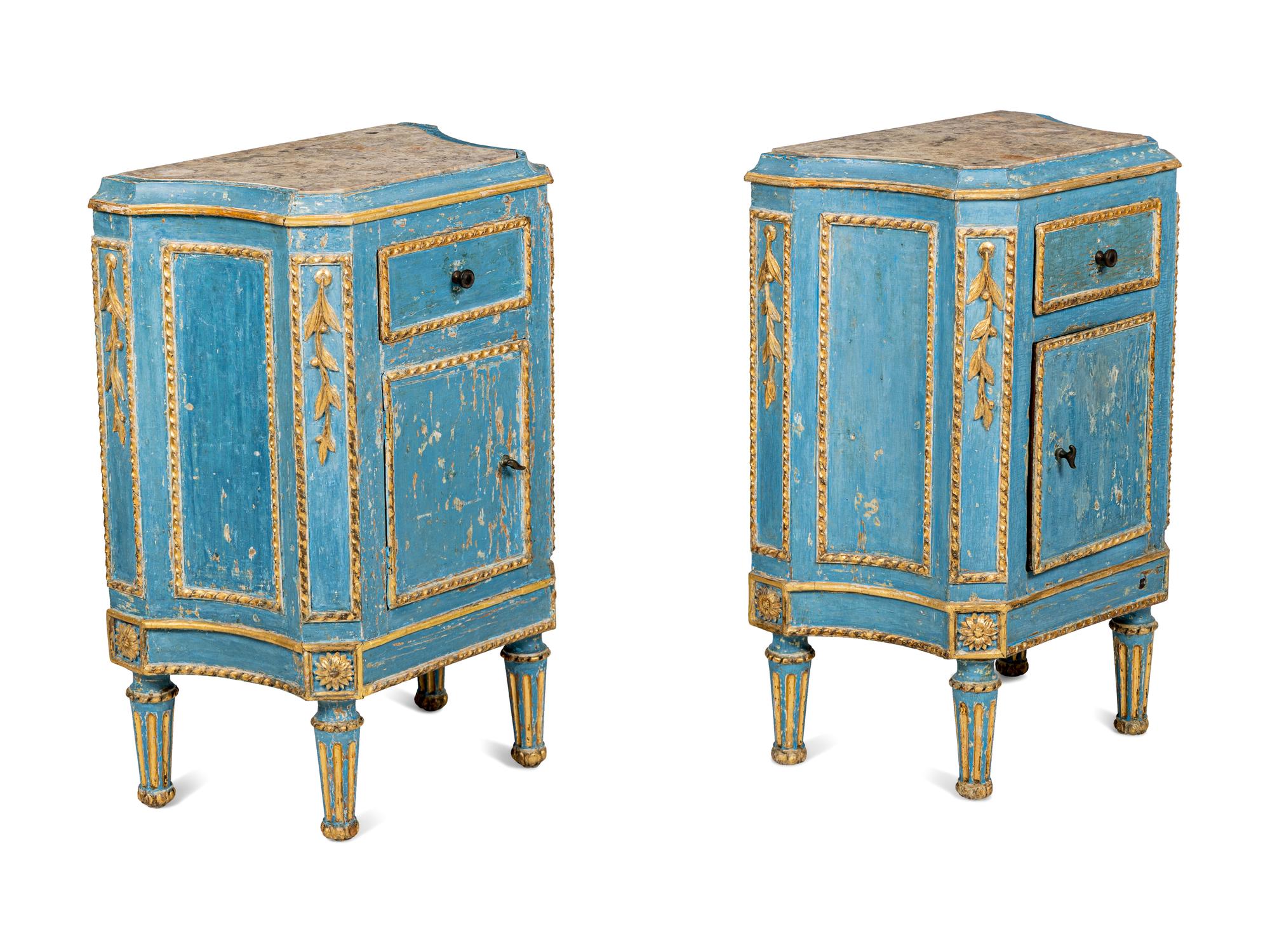A Pair of North Italian Painted and Parcel-Gilt Side Cabinets
