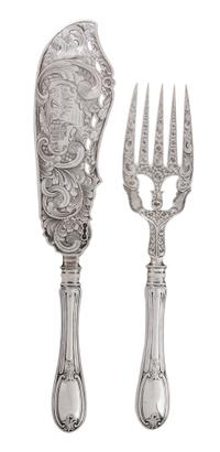 An American Silver Serving Set, James S. Vancourt & Co., New York, NY, comprising an engraved fork and knife.