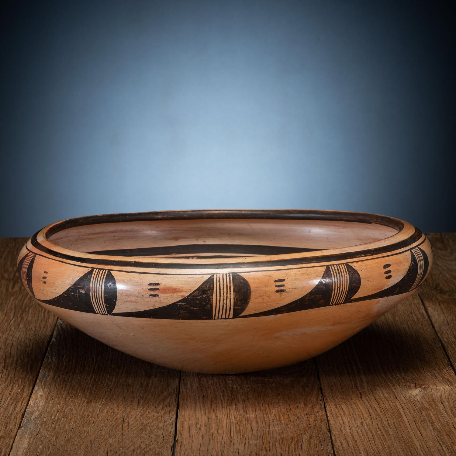Polychrome Pottery Bowl, with Hopi Villages Sticker