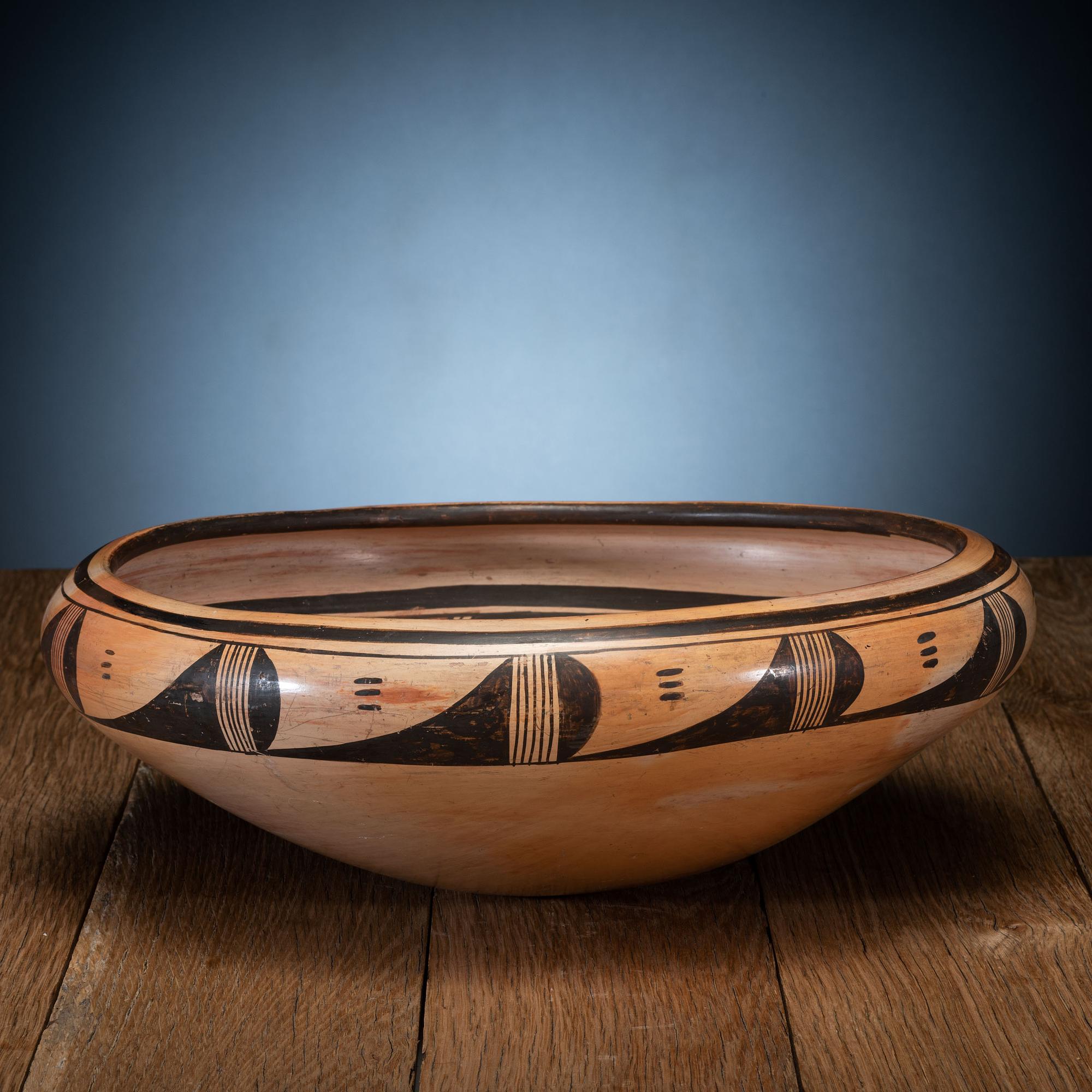Polychrome Pottery Bowl, with Hopi Villages Sticker