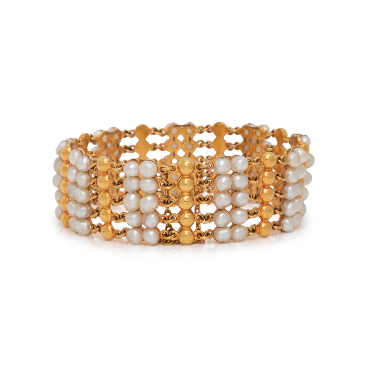 YELLOW GOLD AND CULTURED PEARL BRACELET