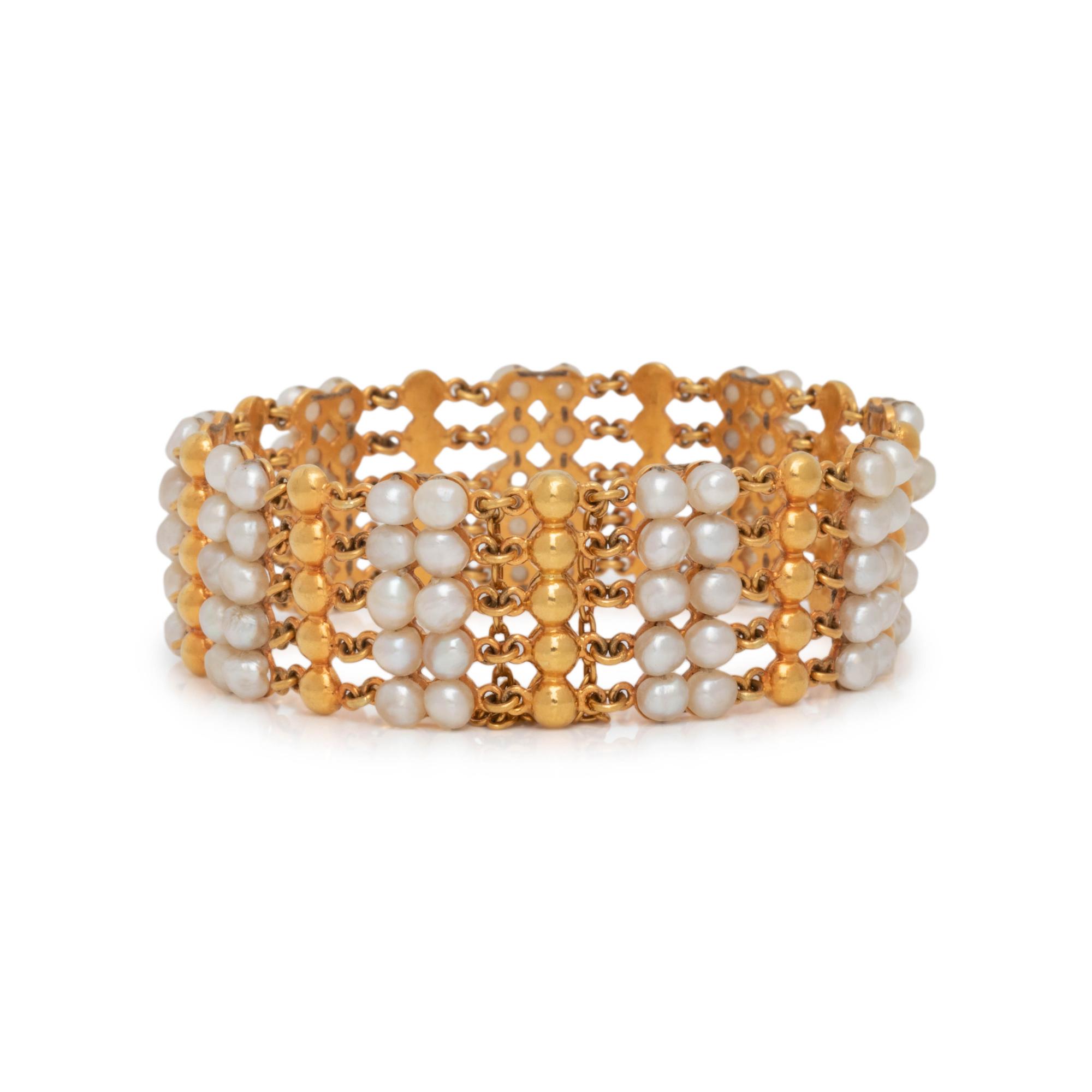 YELLOW GOLD AND CULTURED PEARL BRACELET