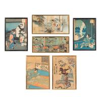 Six Japanese Woodblock Prints Depicting Geishas