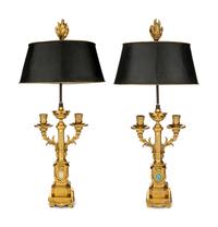 A Pair of Louis XVI Gilt Bronze Two-Light Lamps