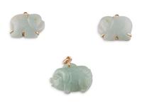 Seven Chinese 14K Yellow Gold Mounted Jadeite Jewelry