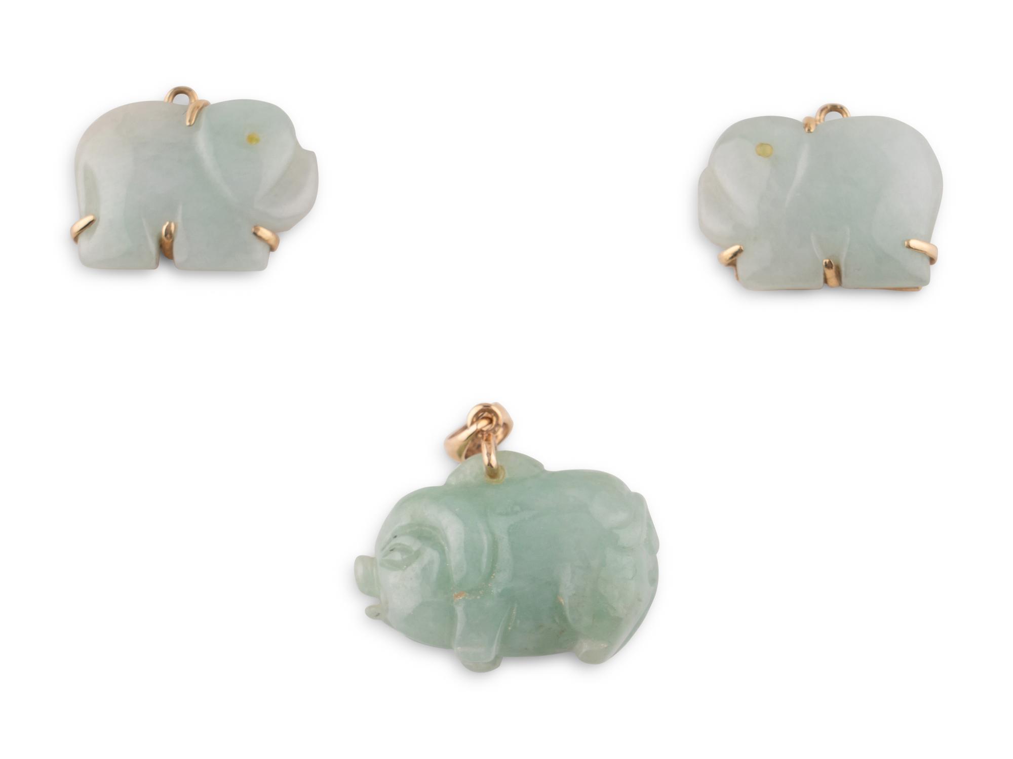Seven Chinese 14K Yellow Gold Mounted Jadeite Jewelry