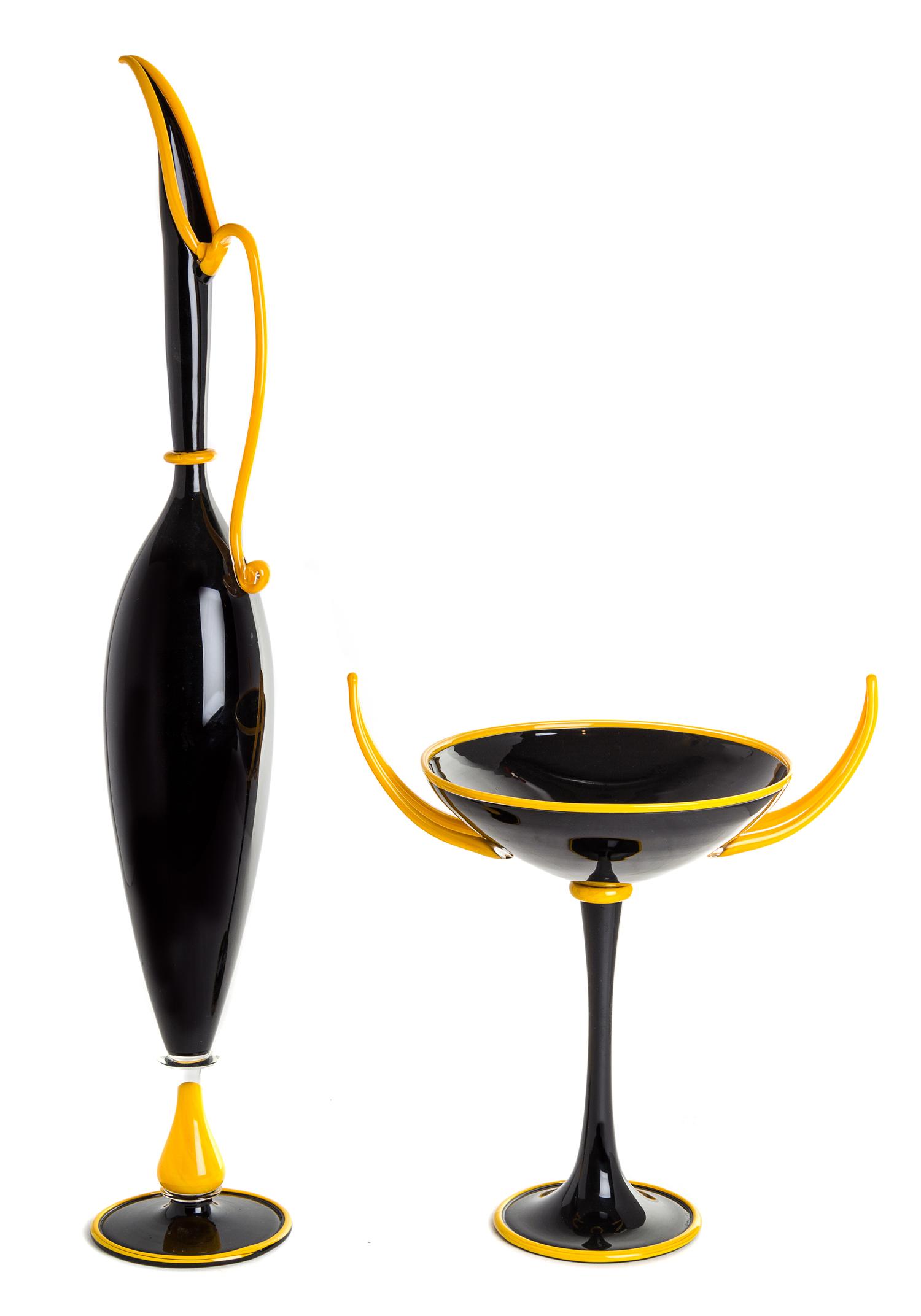 Dante Marioni, (American, b. 1964), two piece sculpture in black and yellow, Seattle, WA, 1997