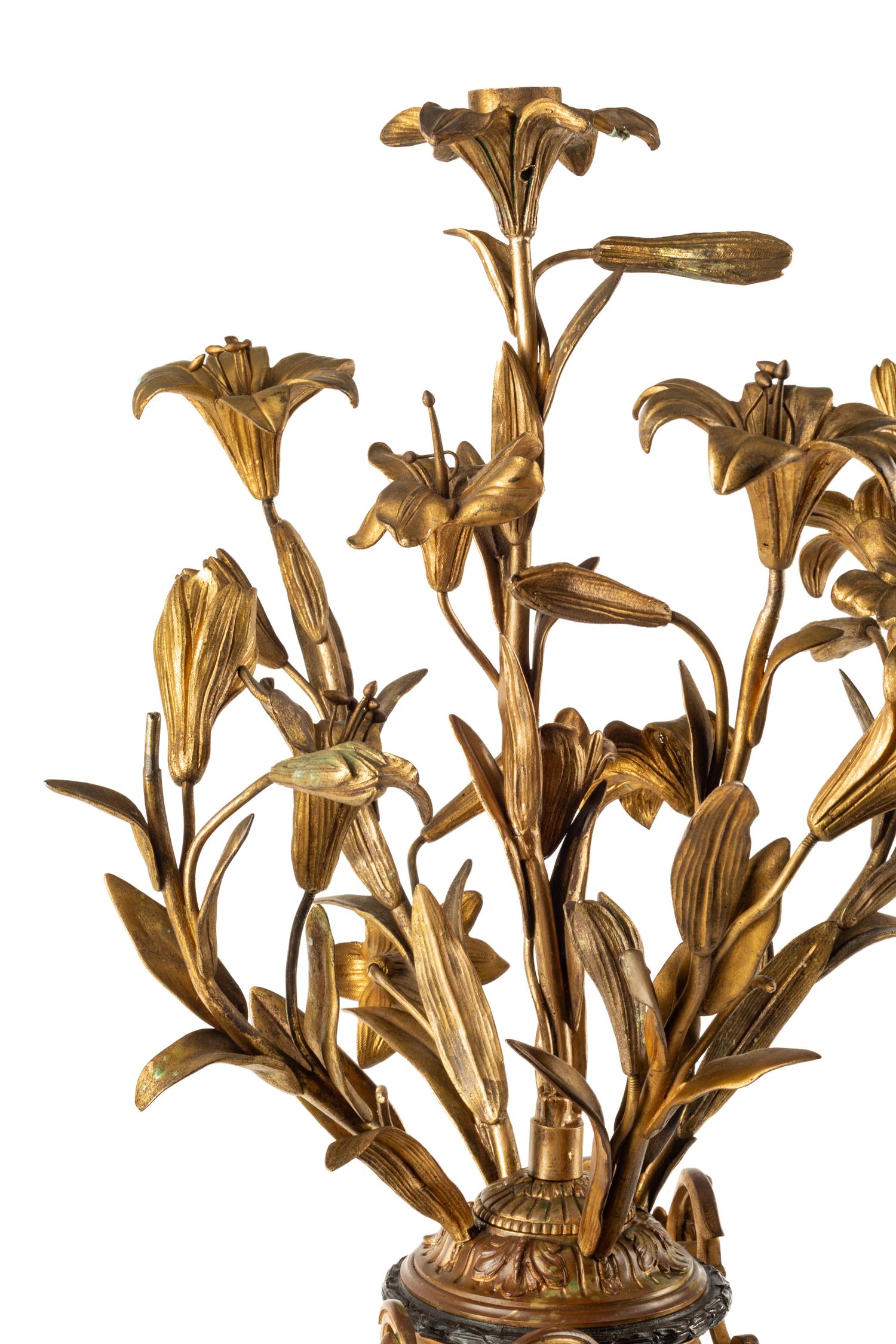 A Pair of Napoleon III Gilt and Patinated Bronze Candelabra