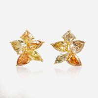 A Pair of 18K Yellow Gold and Diamond Earrings