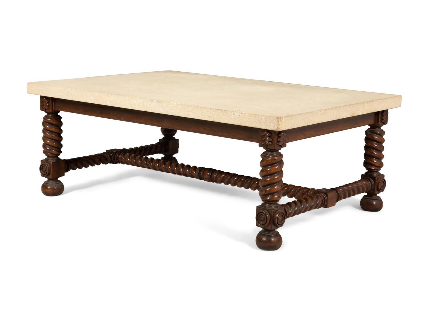 A Jacobean Style Low Table with Later Limestone Top