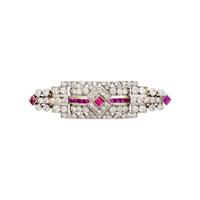 ART DECO, PLATINUM, DIAMOND, AND RUBY BROOCH
