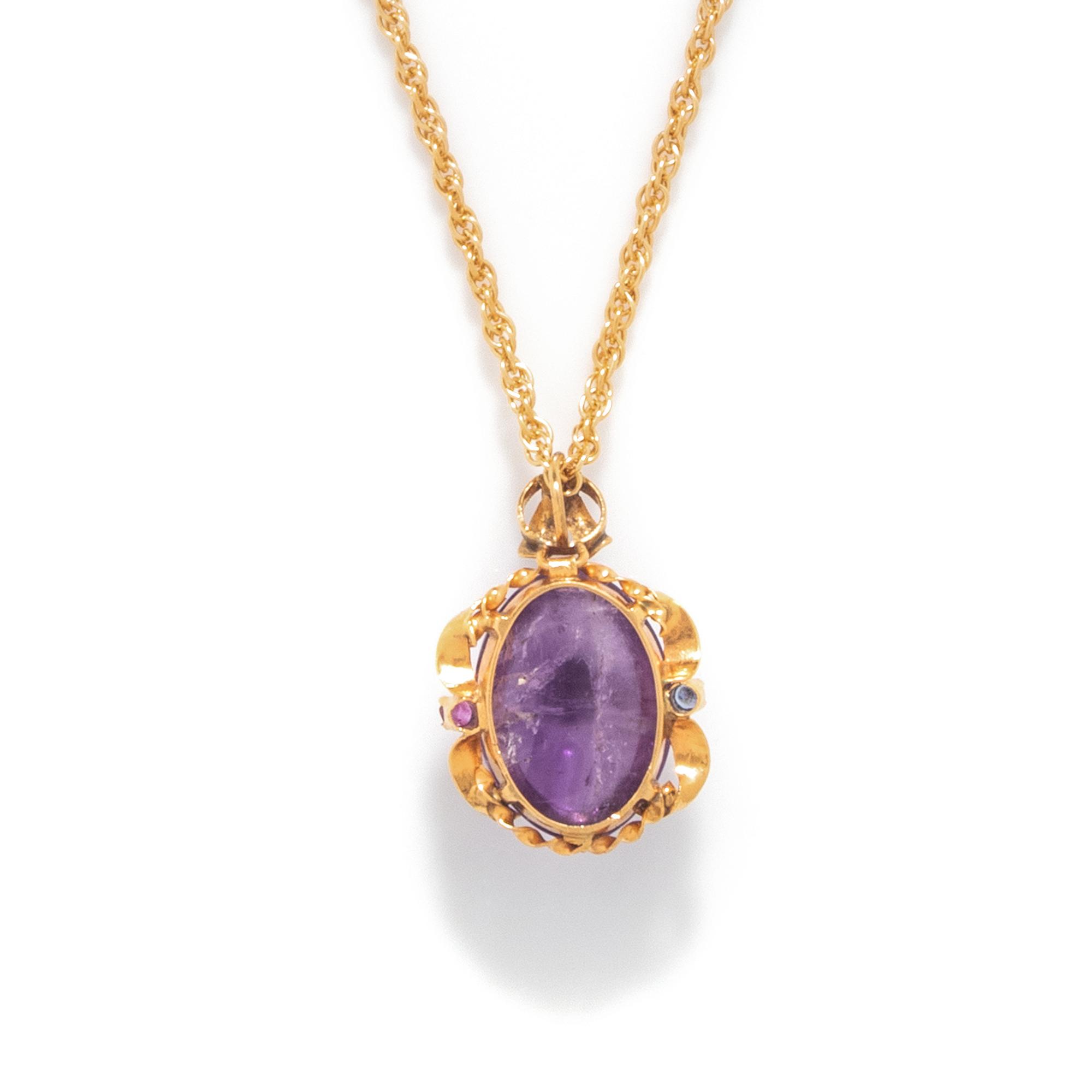 YELLOW GOLD AND AMETHYST PENDANT NECKLACE
