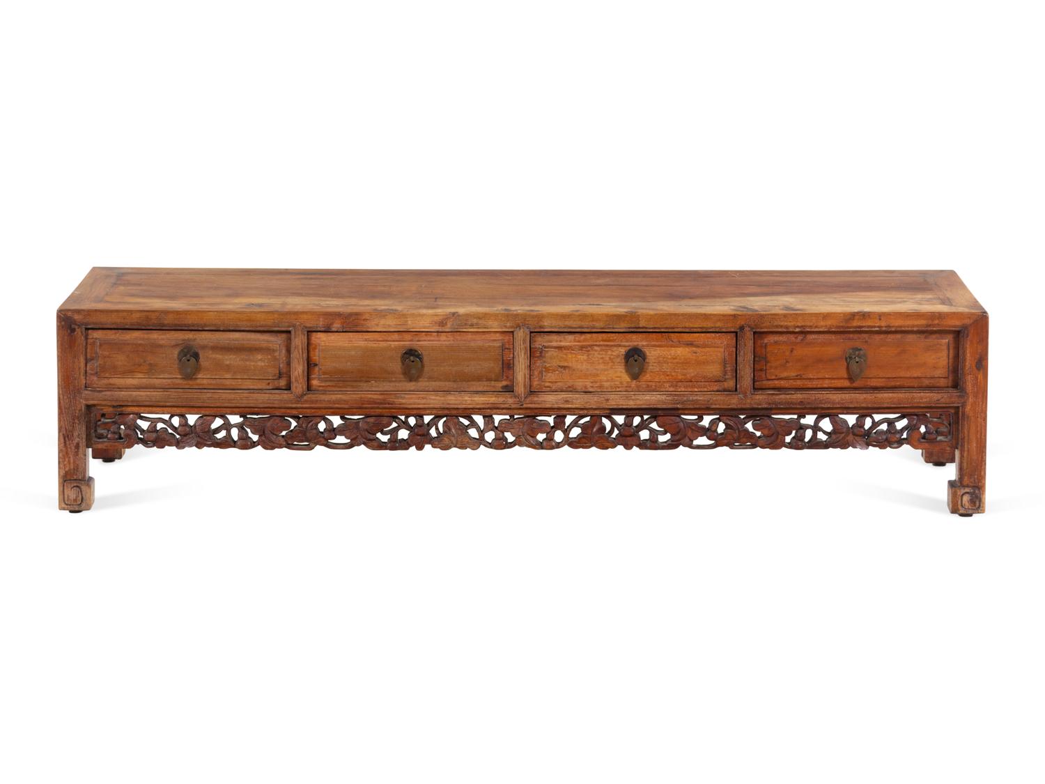 A Chinese Carved Wood Low Cabinet