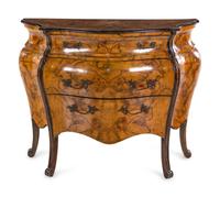 An Italian Rococo Satinwood Inlaid Burl Walnut Commode