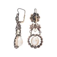 GEORGIAN, SILVER-TOPPED GOLD, NATURAL PEARL AND DIAMOND EARRINGS