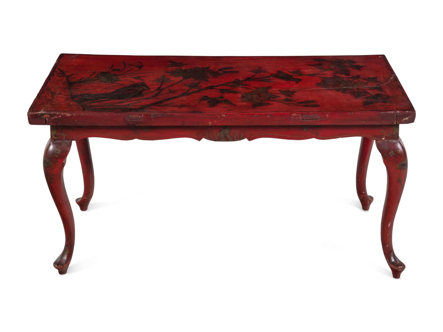 A Queen Anne Style Red-Painted Chinoiserie Low Table