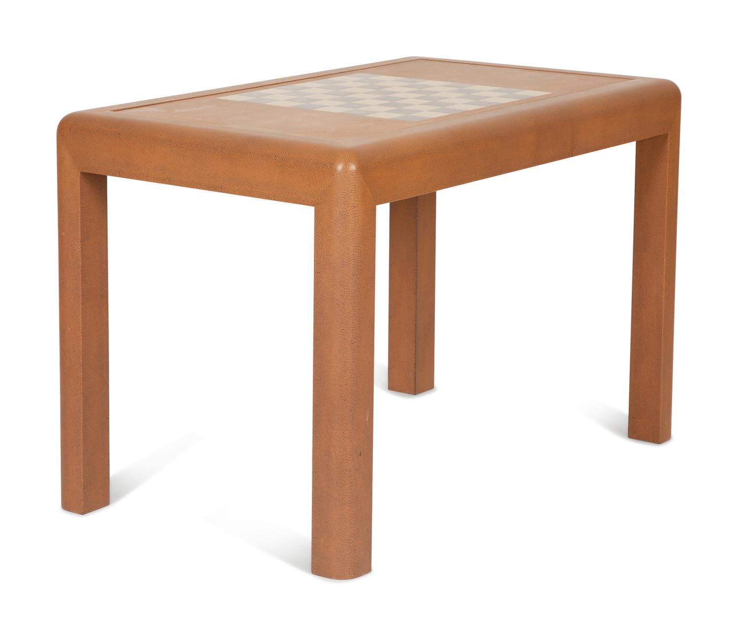 A Karl Springer Style Lizard Skin Wrapped Game Table — 20th Century