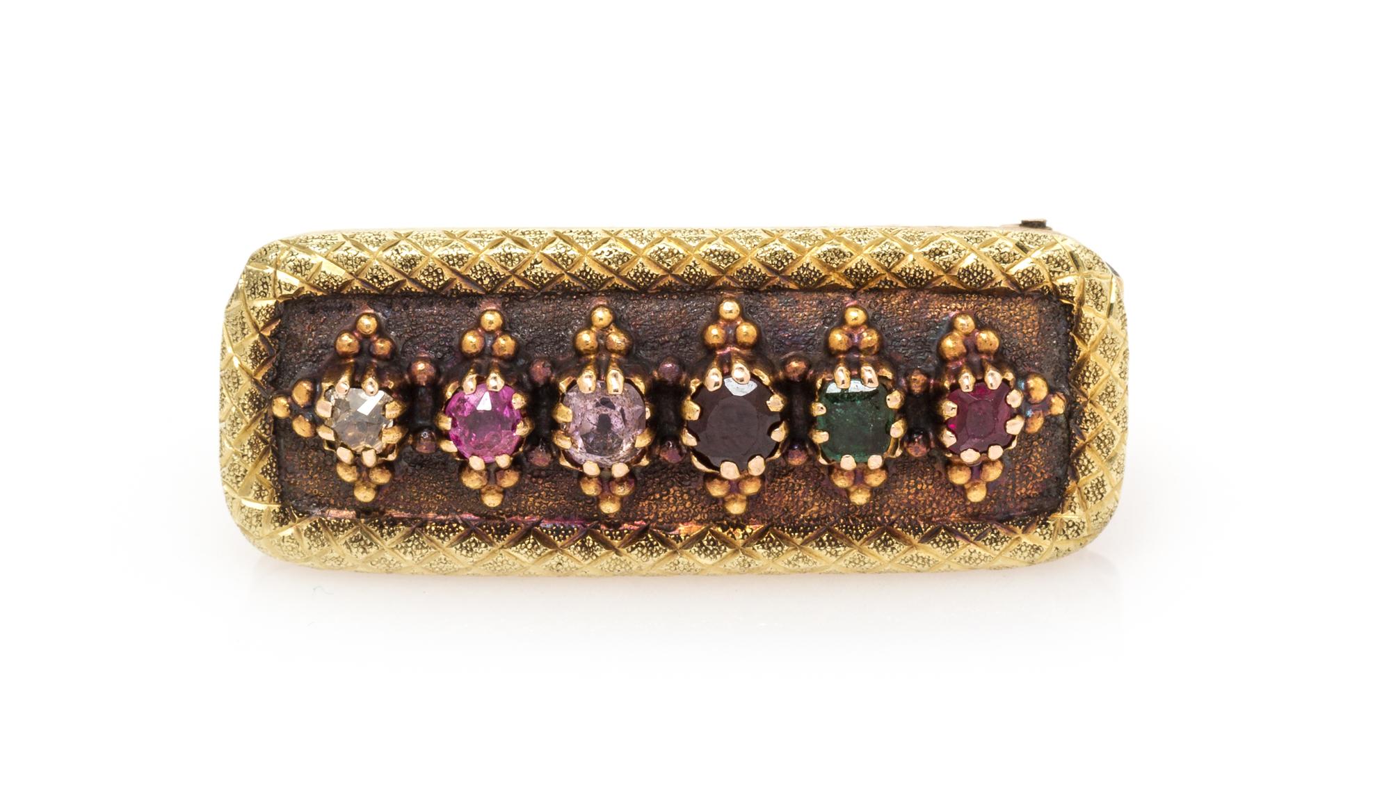 A Victorian Yellow Gold and Multigem Acrostic 'Regard' Hair Locket Brooch, 3.90 dwts.