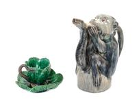 Two Majolica Articles Height of tallest 9 inches.