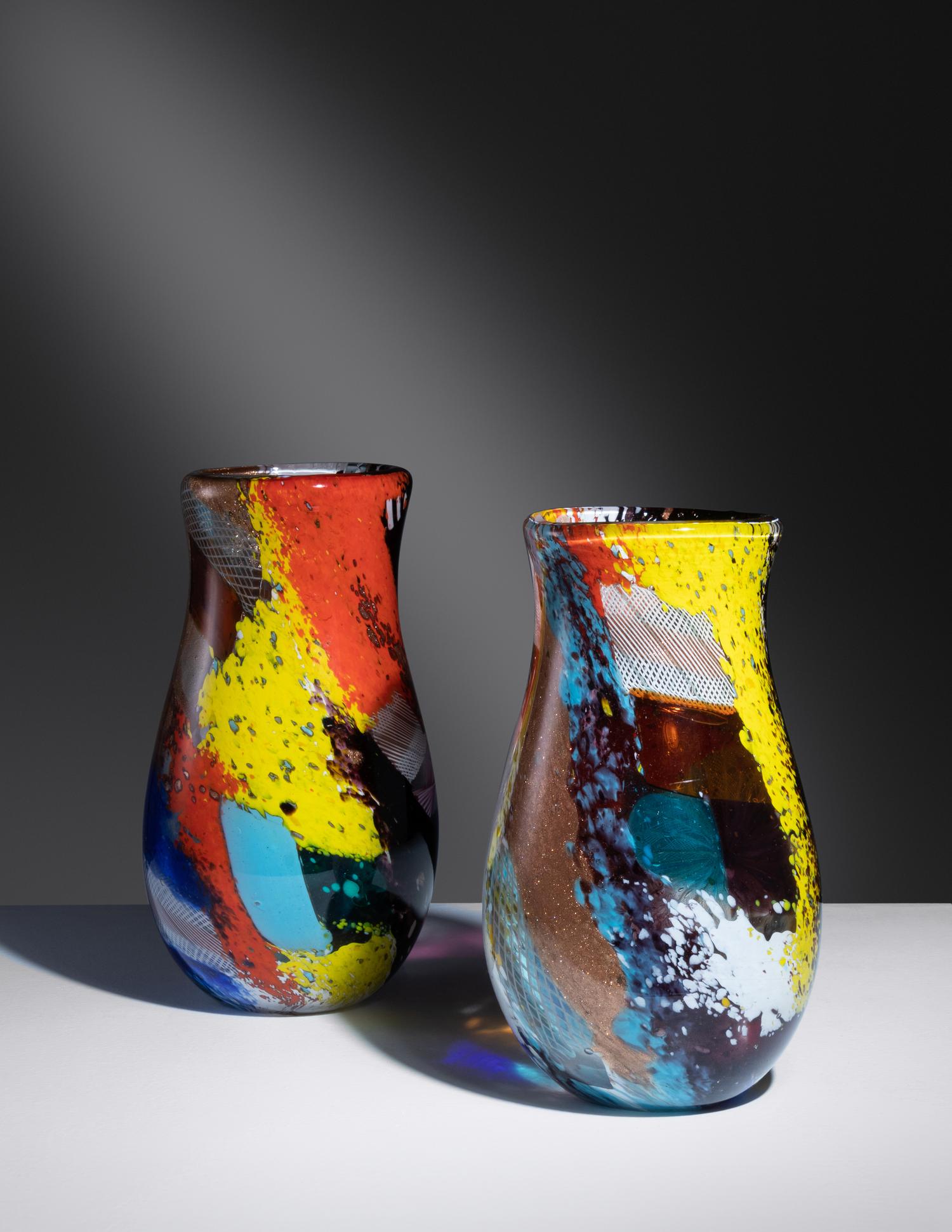Pair of Oriente Vases, model 3152, c. 1952 Aureliano Toso, Italy
