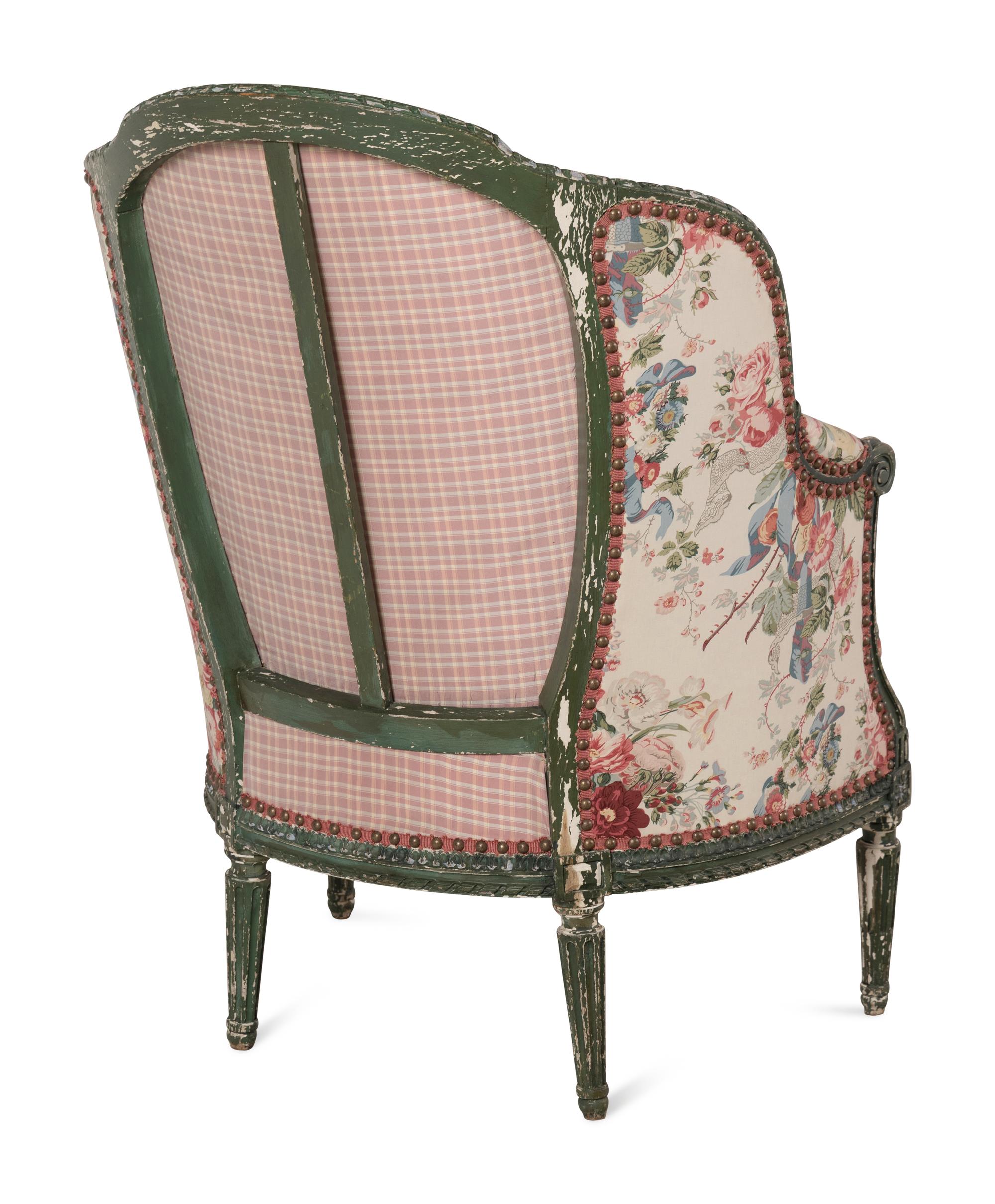 A Louis XVI Style Green-Painted Bergère
