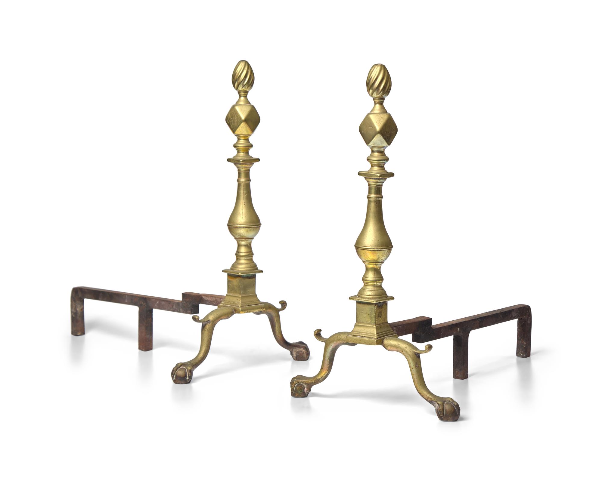 A Pair of Chippendale Brass Andirons