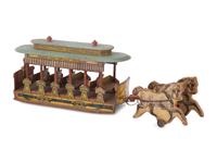 A R. Bliss Manufacturing Columbian Exposition Lithograph Paper on Wood Toy Horse-Drawn Trolley