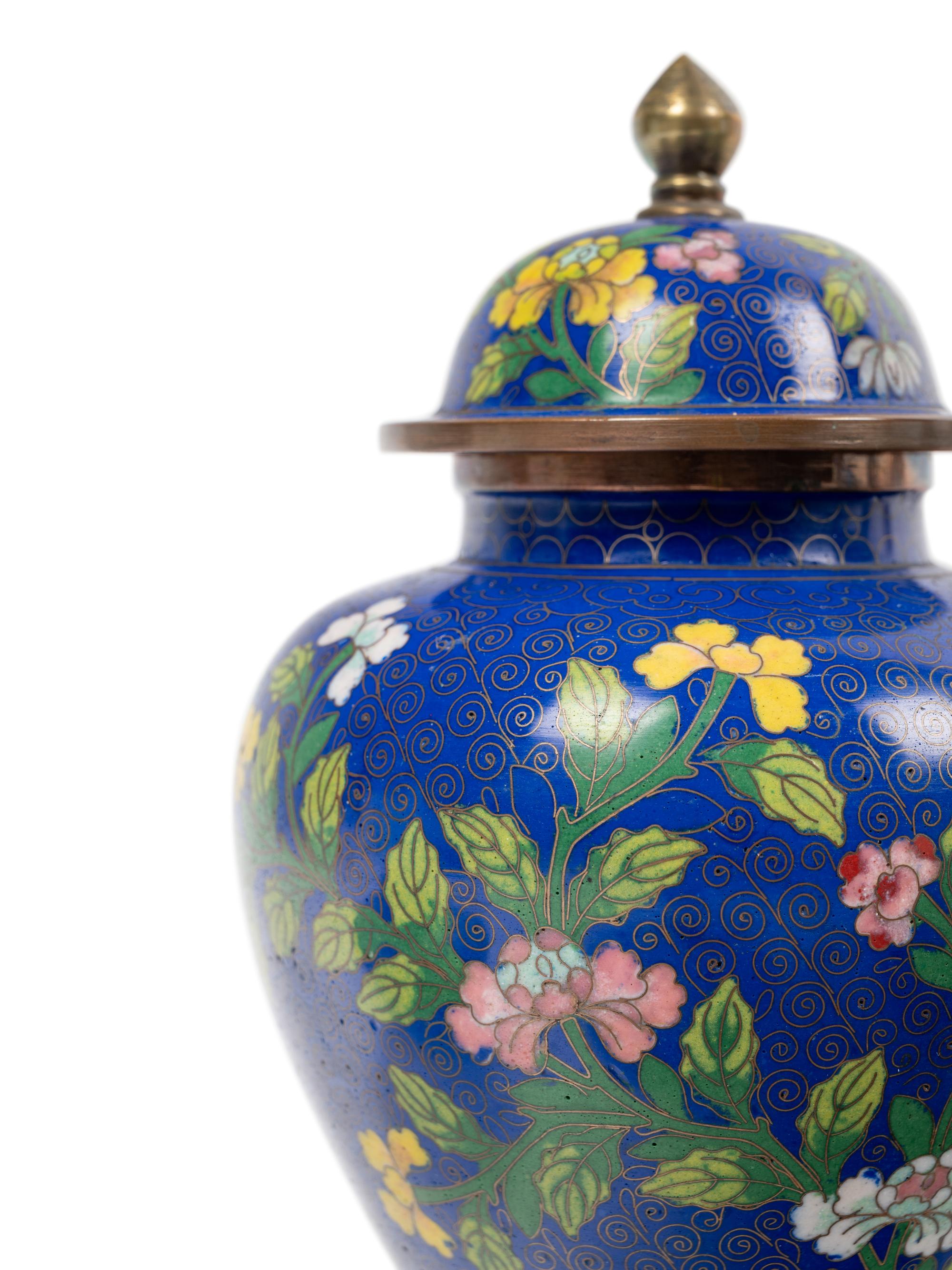 Six Chinese Blue Ground Cloisonné Enameled Vessels