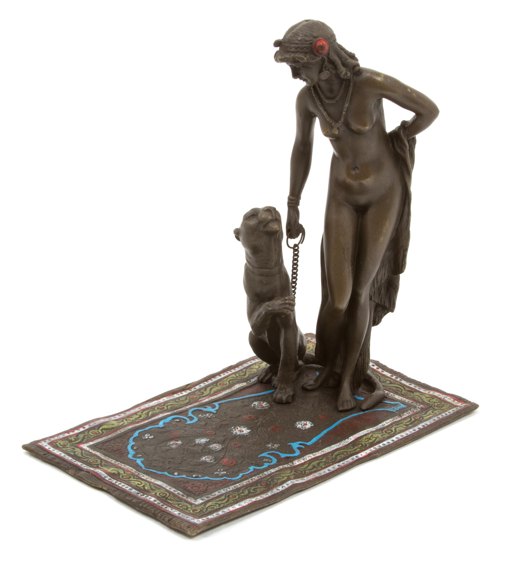 Nam Greb (Franz Bergmann), (Austrian, 1861-1936), Nude Woman and Cheetah on Rug