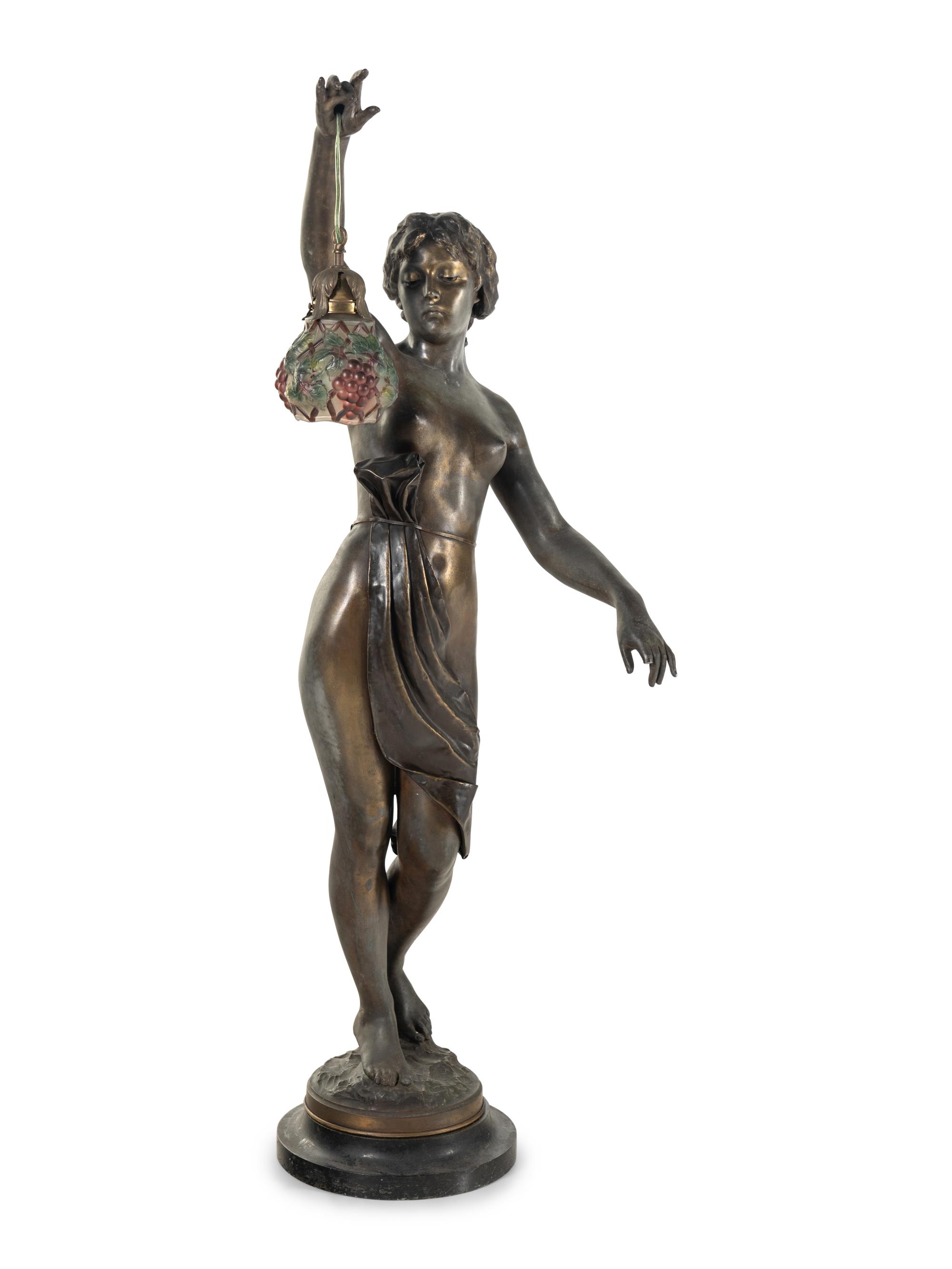 A Large Continental Cast Metal Figural Lamp