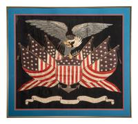 A Japanese Export Metallic and Silk Thread Embroidered Panel for the American Market