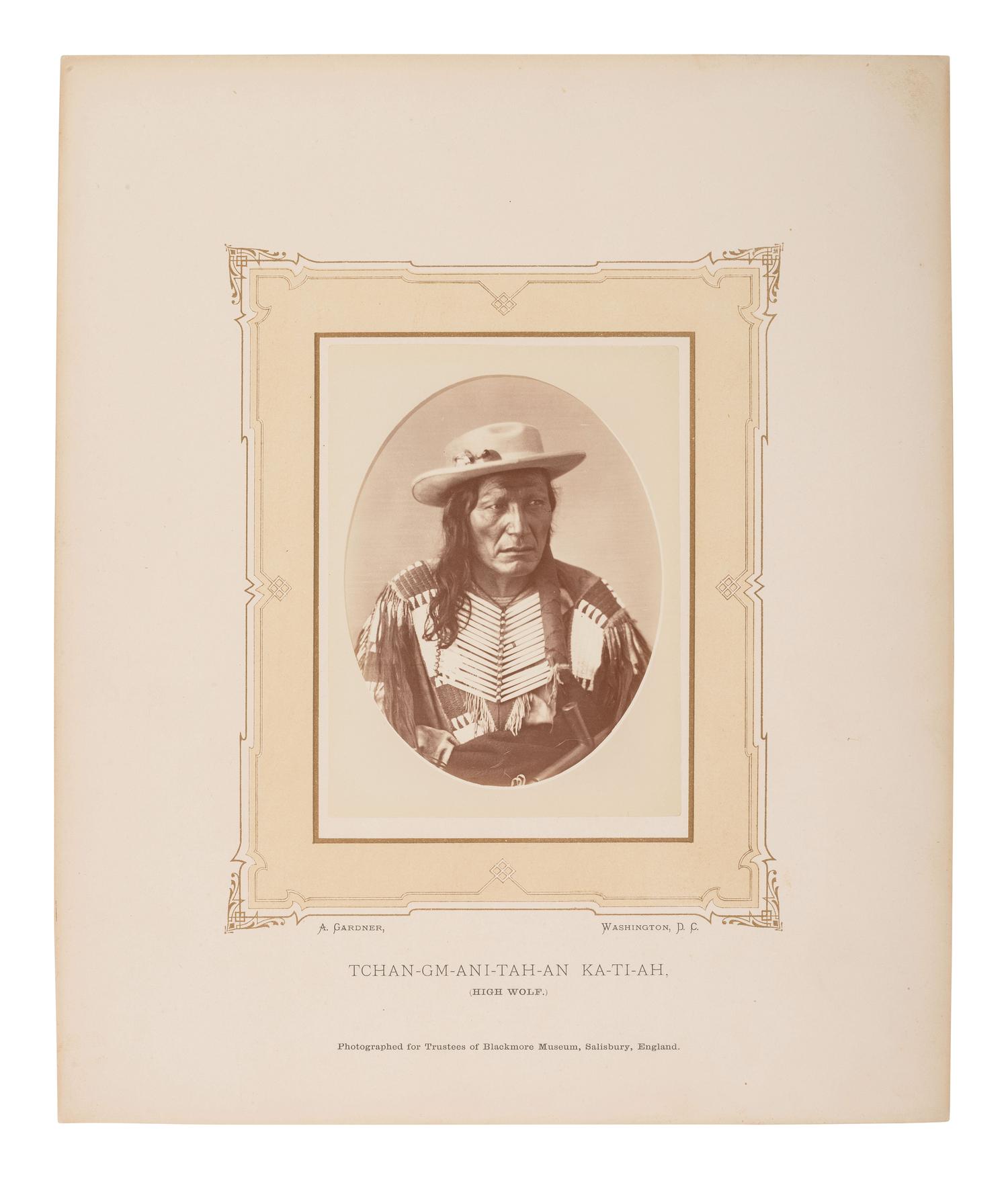GARDNER, Alexander (1821-1882), photographer. Albumen photograph of High Wolf, Tchan-Gm-Ani-Tah-An Ka-Ti-Ah. Washington, DC.
