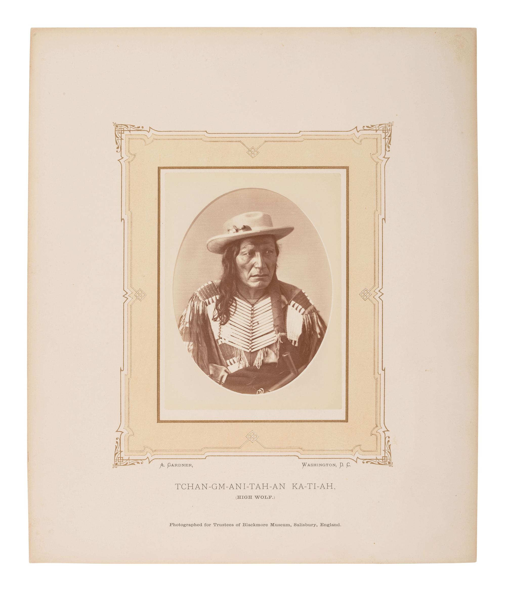 GARDNER, Alexander (1821-1882), photographer. Albumen photograph of High Wolf, Tchan-Gm-Ani-Tah-An Ka-Ti-Ah. Washington, DC.