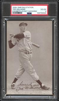 A 1939-46 Salutation Exhibits Ted Williams Baseball Card - Number 9 Not Showing (PSA 4 VG-EX)