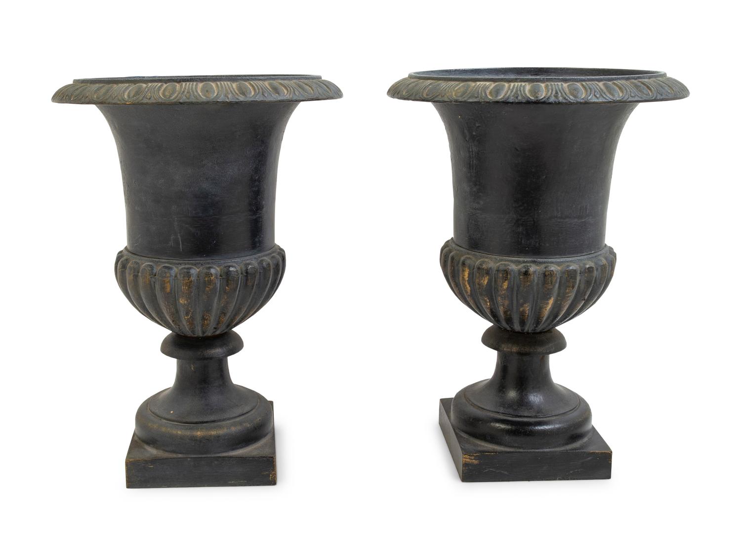 A Pair of Victorian Style Cast Metal Urns
