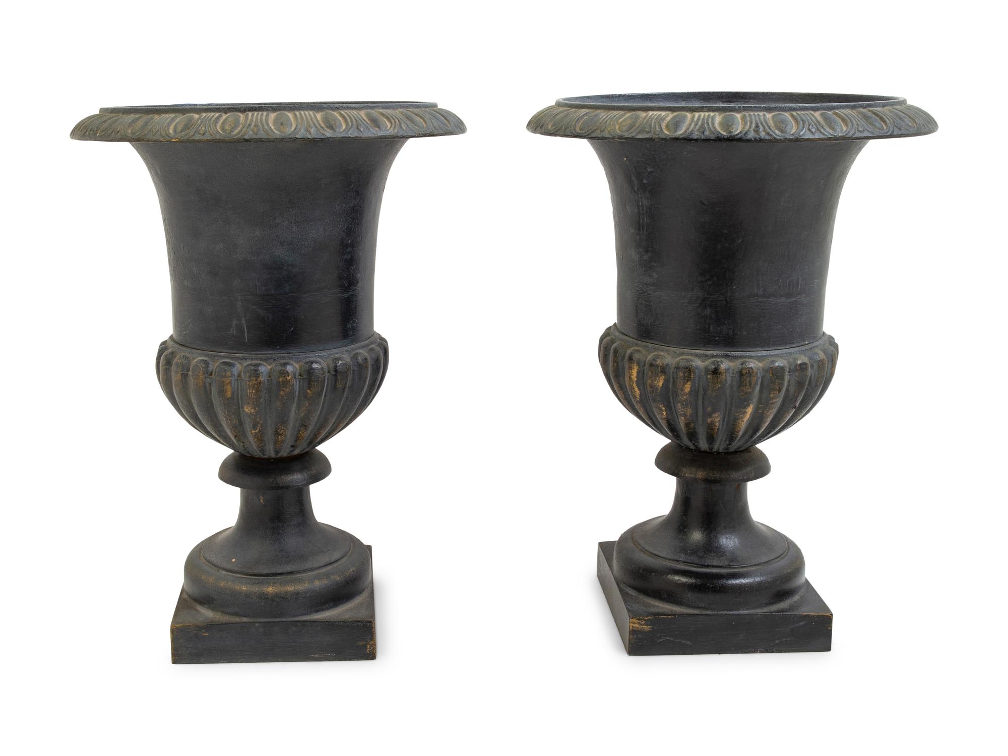 A Pair of Victorian Style Cast Metal Urns