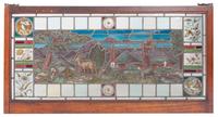 A Leaded and Stained Glass Window 15 1/2 x 34 1/4 inches.