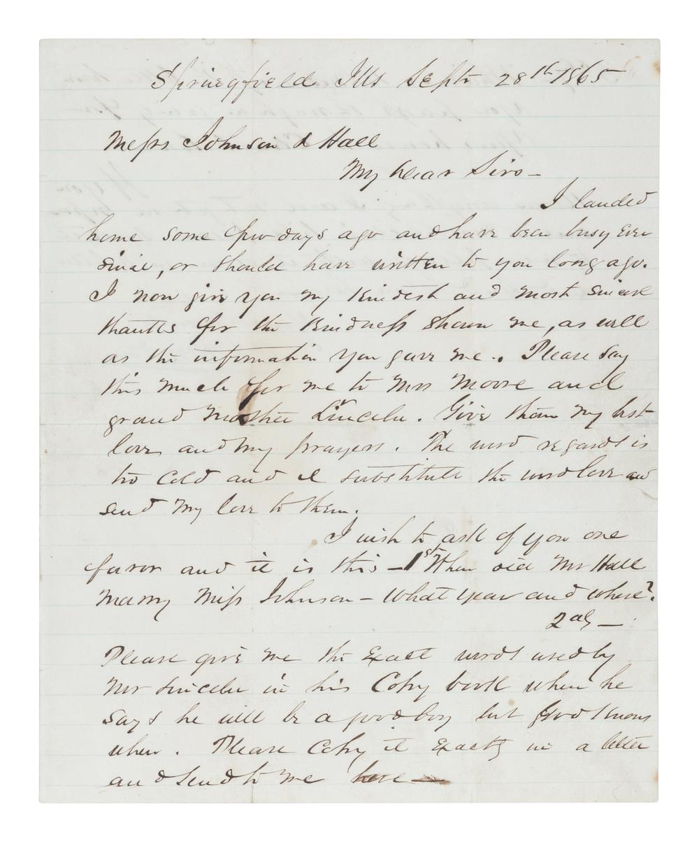 LINCOLN, Abraham (1809-1865). Autograph sum book leaf signed twice ("Abraham Lincoln"). Pigeon Creek, Spencer County, Indiana, ca. 1824.